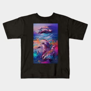 Summer Sea Sparkle Waves Watercolor Dolphin Art Kids T-Shirt